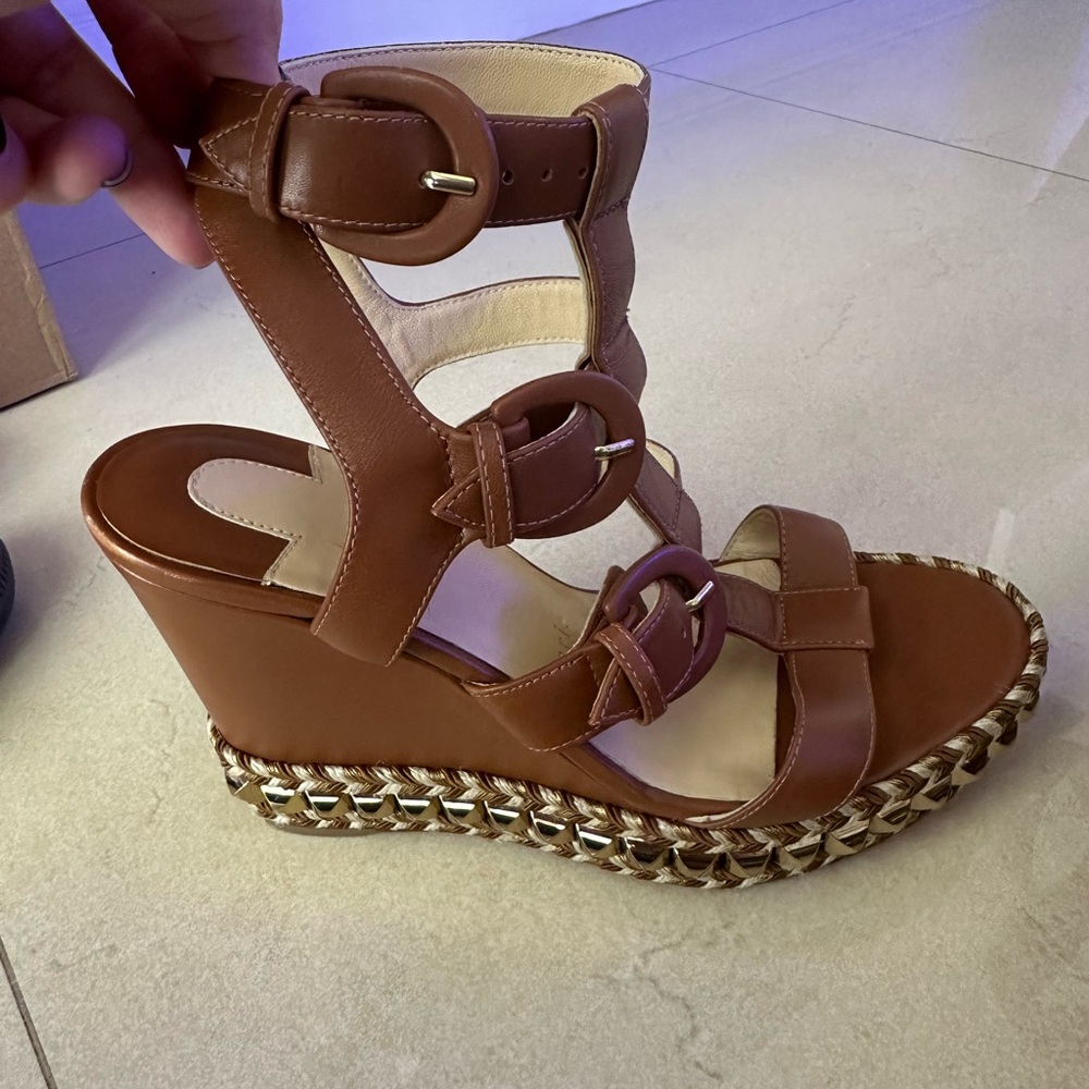 Christian Louboutin Brown Leather Strappy Wedge